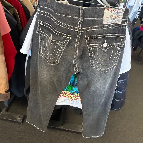 MENS True Religion Ricky Relaxed Stretch Denim Jeans Pre Owned SZ 34 Black Grey - Picture 9 of 16